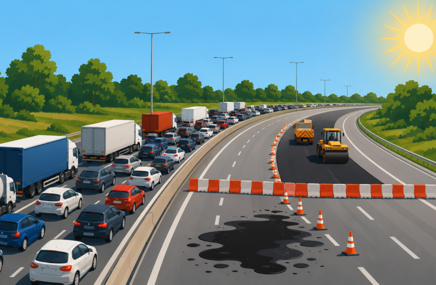 motorway with roadworks and traffic