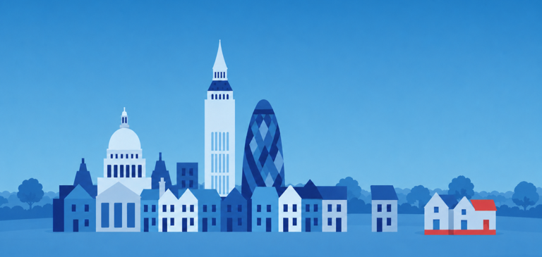 London Streetscape in a Calm Blue Park