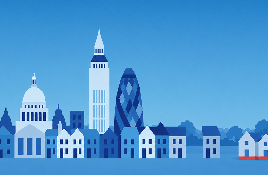 London Streetscape in a Calm Blue Park