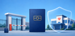 passport with gold biometric emblem