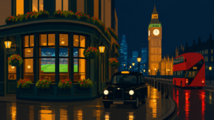 Rainy night in London street