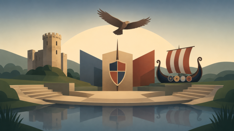 Serene landscapes with medieval elements