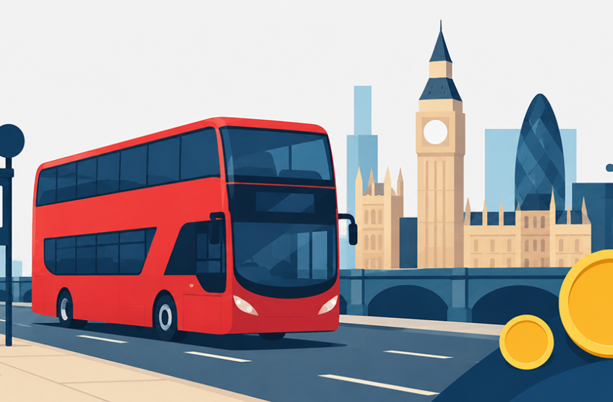 Stylised London street with double-decker bus